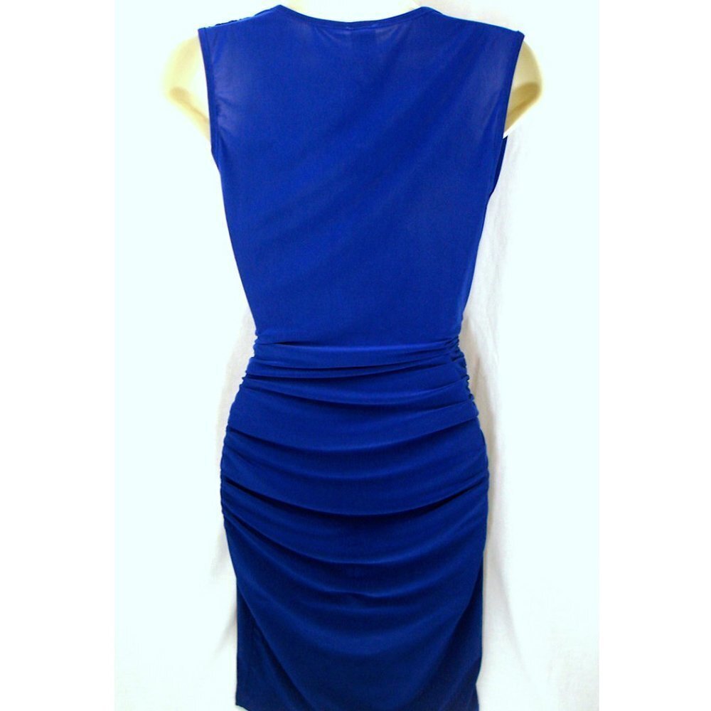 2SABLE ROYAL BLUE SLVLS BODYCON FAUX WRAP DRESS L - Picture 2 of 2